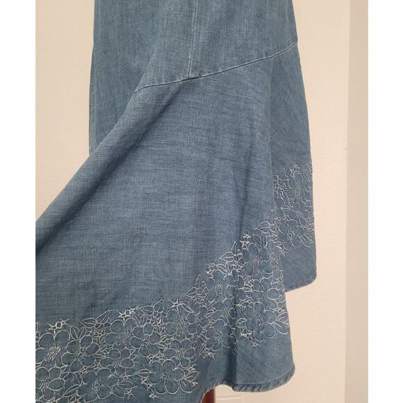 VTG Y2k Cristina V Denim Asymmetrical Embroidered Skirt Sz 4 Blue Boho Western - Picture 3 of 6